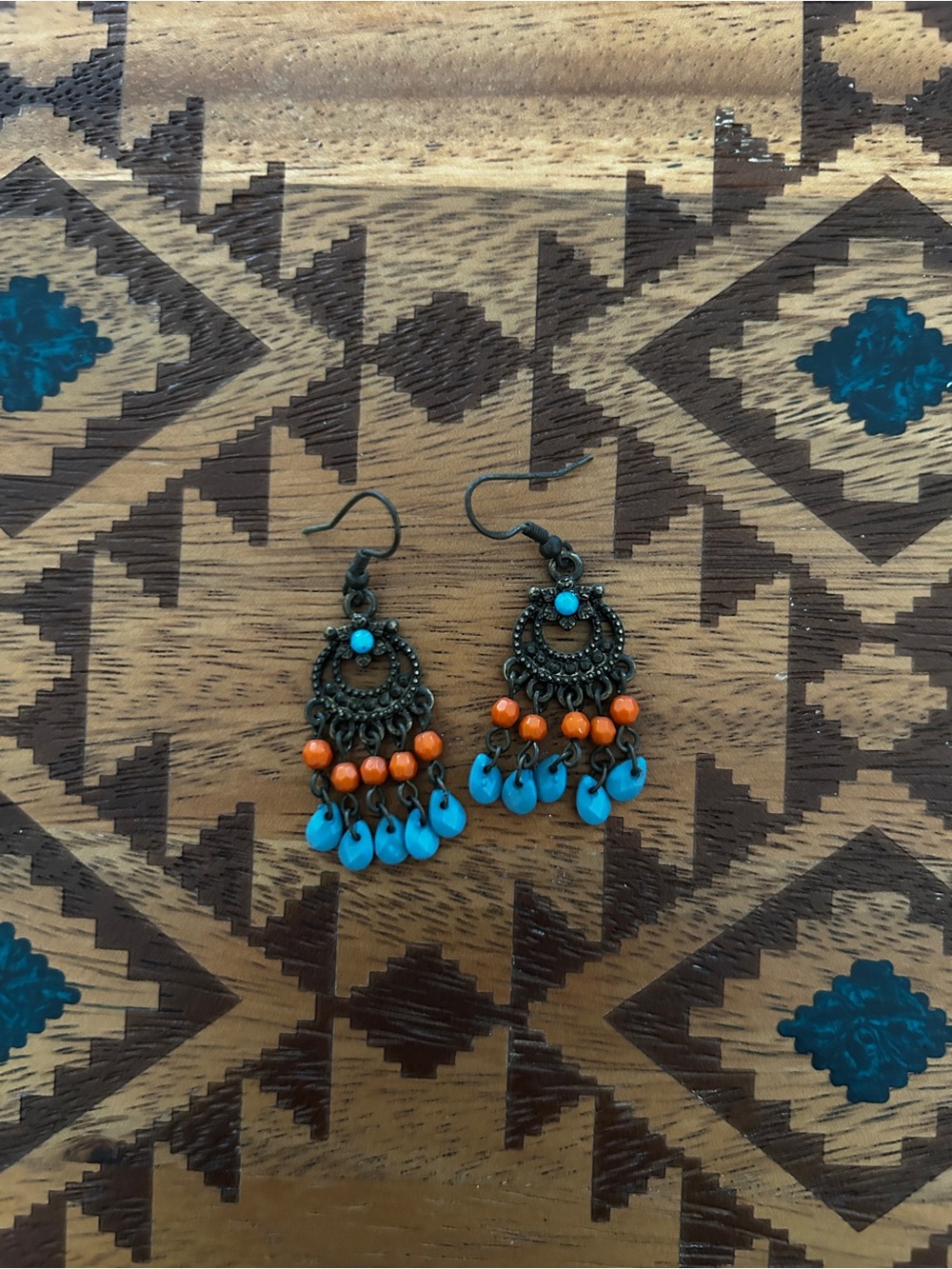 Justin Boots Turquoise & Orange Boho Dangle Earrings